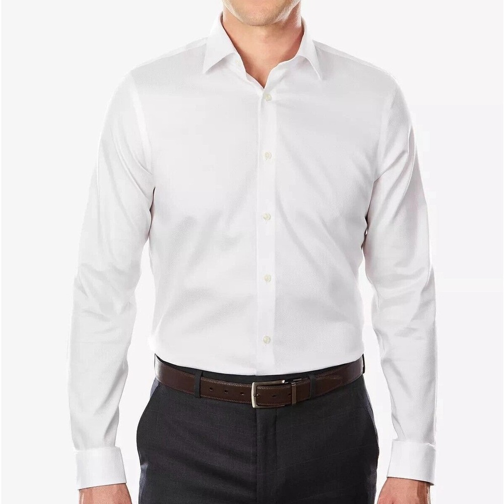 Calvin Klein Men's S 14.5 32/33 White Herringbone Slim Fit Dress Shirt Cotton